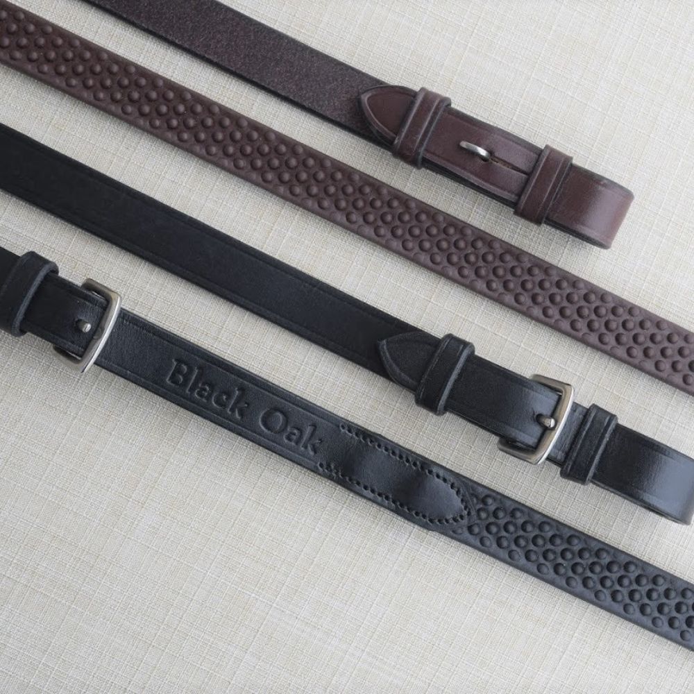 KL Select Black Oak 3/4" Pebble Grip Reins WIHTOUT STOPS & Buckle