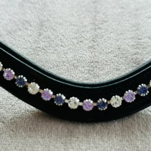 Bridleberry Leather Tack & Co Leather Browband in Crystals /Lavender /Purple Single Row "U"Shaped Design
