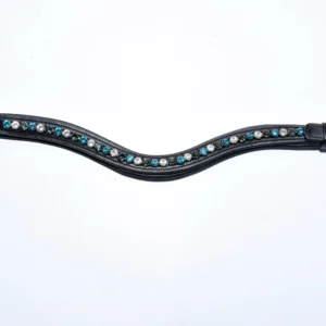 Bridleberry Leather Tack & Co Large Turquoise/Blue/Crystals in Curved Black Leather Browband