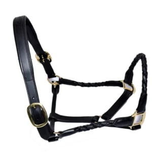 Bridleberry Leather Tack & Co Leather Halter w/ Barrel Braided Nose and cheek Design Brown