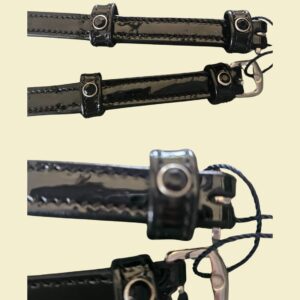 Bridleberry Leather Tack & Co Full Grain Patent Leather Spur Straps in Black w/ Stainless Steel Buckle w/gems